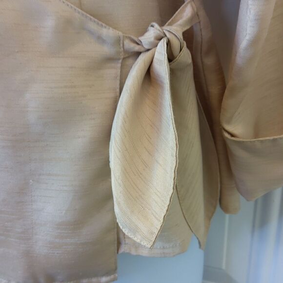 Selene Sport tan 3/4 cuff sleeve wrap front blouse - Picture 6 of 12